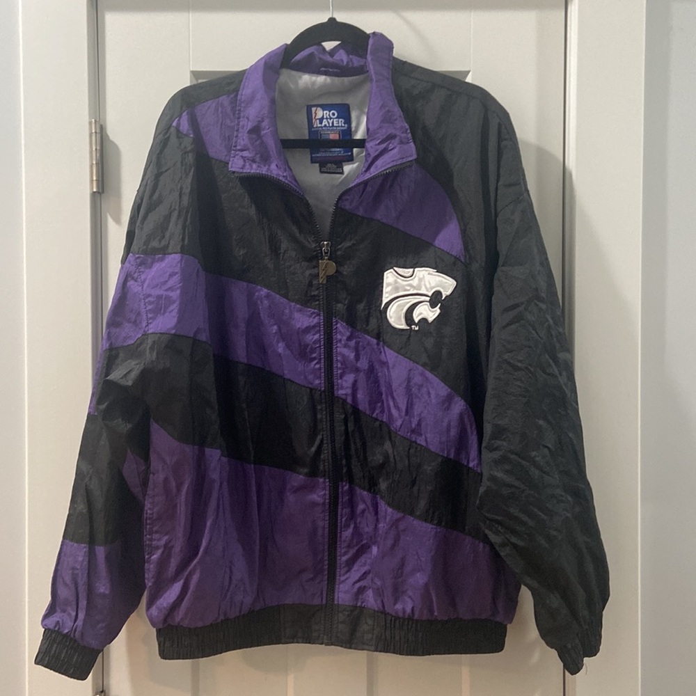 Vintage 90s PRO PLAYER KSU Kansas State Wildcats full zip windbreaker EUC LG